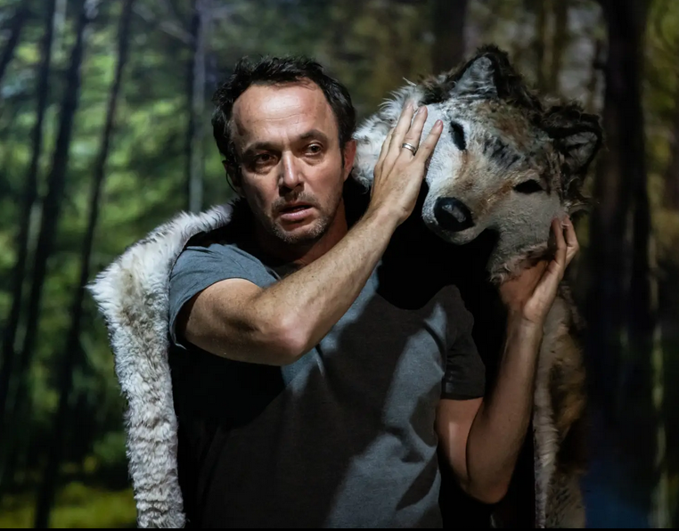 homme avec une peau de loup sur les epaules