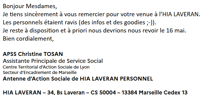 remerciements HIA Laveran