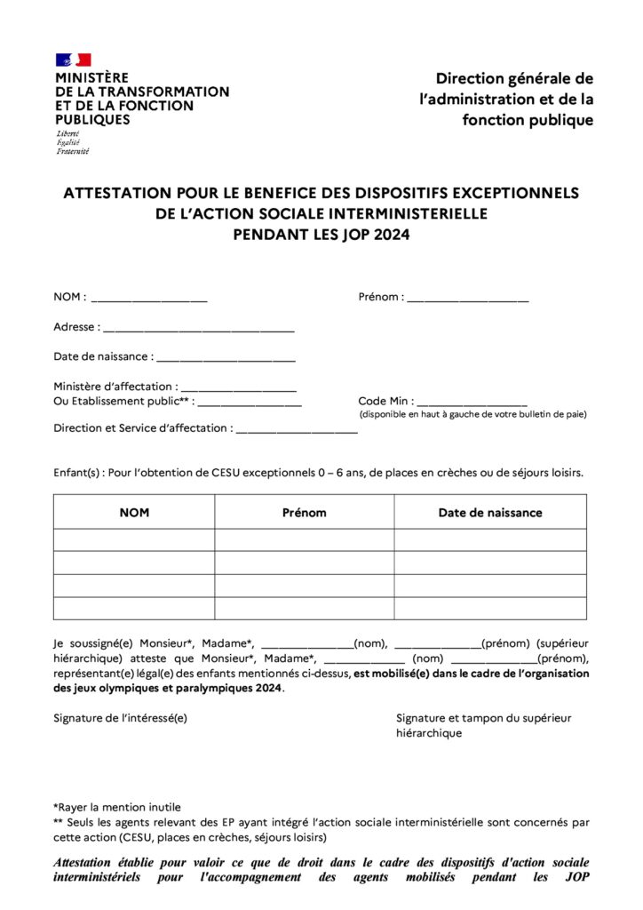 Attestation de mobilisation JOP