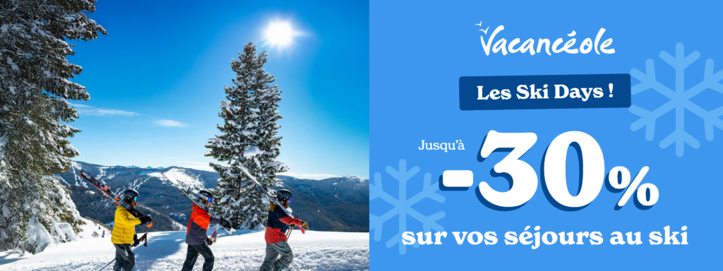 paysage de neiges avec 3 skieurs et des sapins en arrière plan